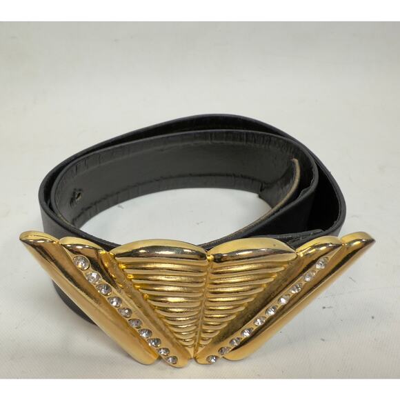 Vintage Georges Gallet Gold/Rhinestone Art Deco Belt size S - Picture 2 of 6
